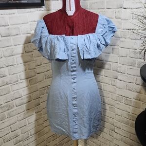 LUMIERE Elegant Blue Ruffled Dress